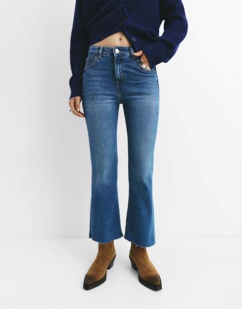 Pull&Bear – Mellanblå, utsvängda jeans - view 1