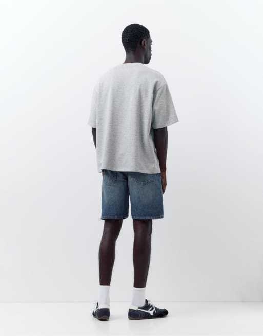 Pull&Bear - Mellemblå bermudashorts i denim i standard fit, 4 af 4