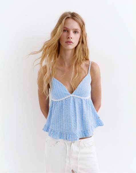 Pull&Bear - Mellemblå camisol med striber - view 1