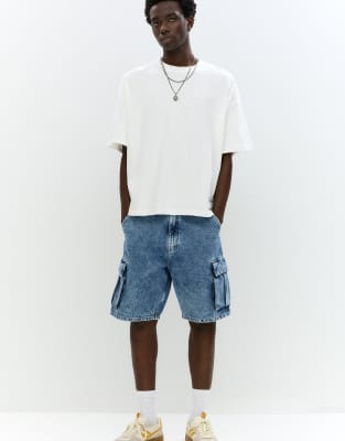 Pull&Bear - Mellemblå cargo-bermudashorts i denim - view 1