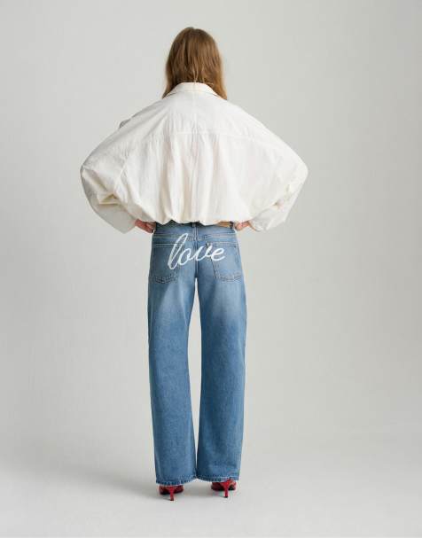 Pull&Bear - Mellemblå lavtaljede jeans med lige ben - view 1