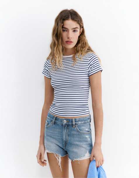 Pull&Bear - Mellemblå mom-denimshorts med flænger - view 1