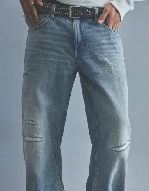 Pull&Bear - Mellemblå posede jeans med lav talje, 3 af 7