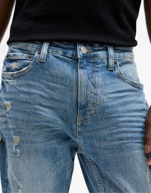Pull&Bear - Mellemblå skinny-jeans med flænger, 3 af 4
