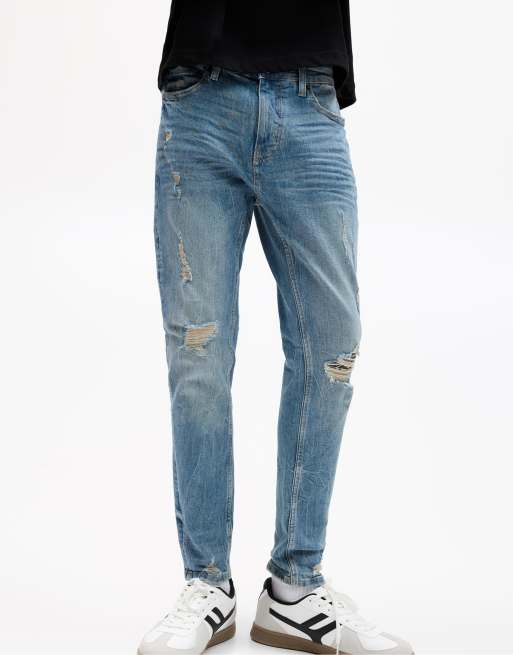 Pull&Bear - Mellemblå skinny-jeans med flænger, 4 af 4