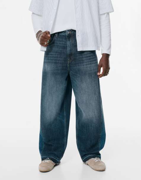 Pull&Bear - Mellemblå superposede jeans med kontrasterende panel - view 1