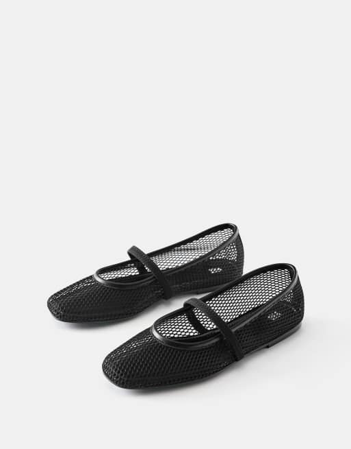 Pull&Bear Mesh-Ballerinas in Schwarz, 2 von 5