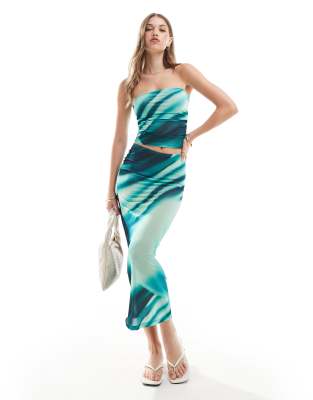 mesh beach maxi skirt in blue print - part of a set