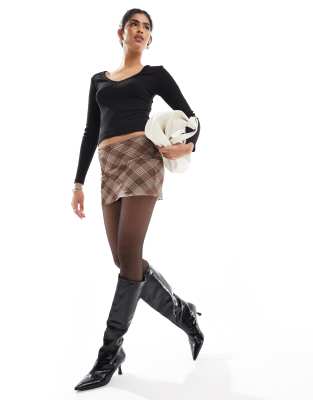 Pull&Bear mesh mini skirt in brown check