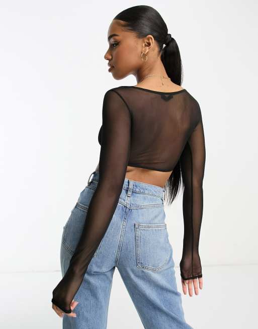 Black Mesh Long Sleeve Bralet