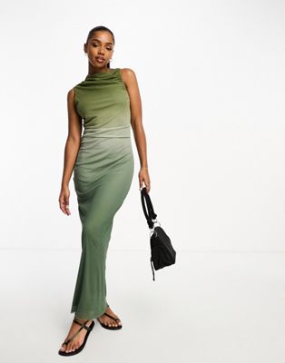 Pull&Bear mesh sleeveless maxi dress in green ombre