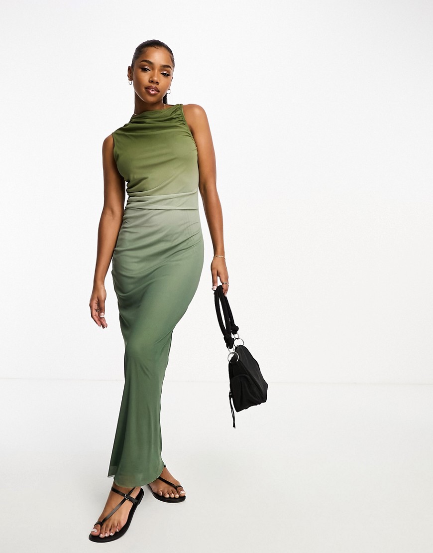 Pull & Bear mesh sleeveless maxi dress in green ombre