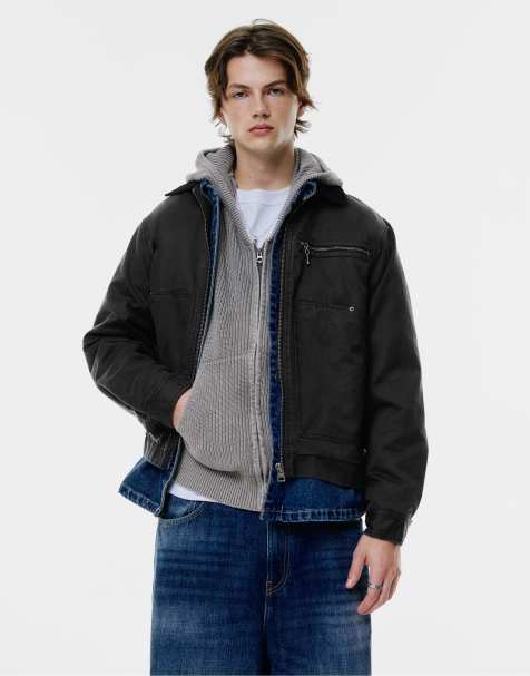 Pull&Bear - Met was behandeld jack met kraag van corduroy in zwart - view 1