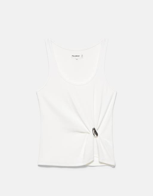 Pull&Bear Metal appliqué tank top in white, 5 of 7