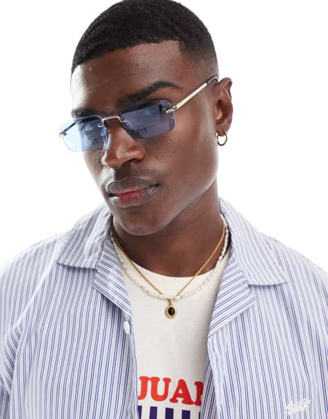 Pull&Bear metal frame square sunglasses with blue lens - view 1
