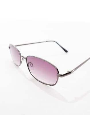 Pull & Bear Metal Frame Sunglasses With Purple Lens In Purple