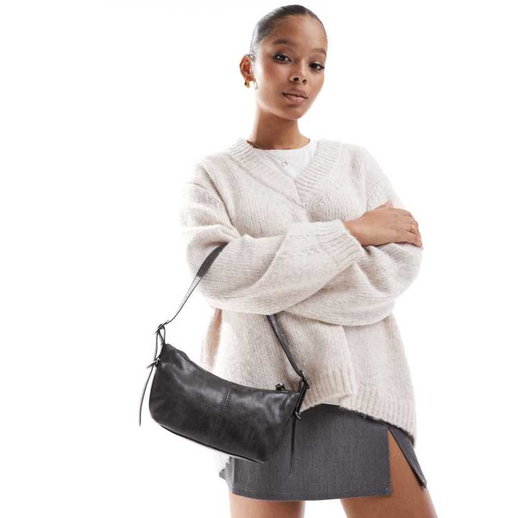 Pull&Bear metal strap detail shoulder bag in gray wash | ASOS