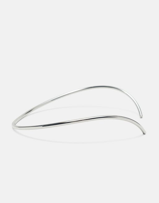 Pull&Bear Metallic choker necklace in silver, 4 of 5