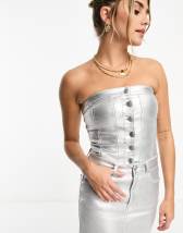 Bershka Faux Leather Bandeau Corset in White