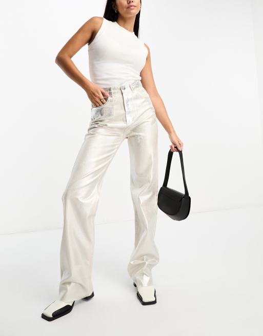 Pull&Bear metallic distressed finish jean in silver