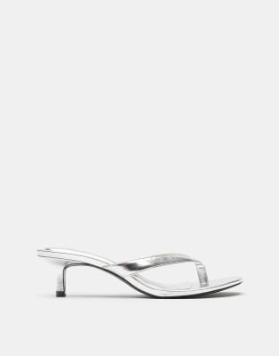 Pull&Bear Metallic heeled sandals in silver