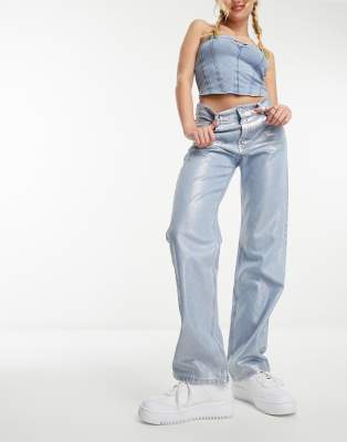 Pull & Bear Metallic Jean In Silver