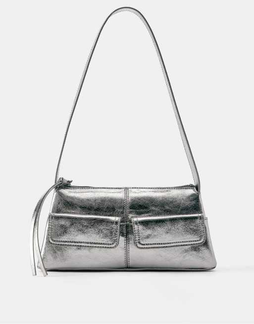Pull&Bear Metallic multipocket shoulder bag in silver, 1 of 4