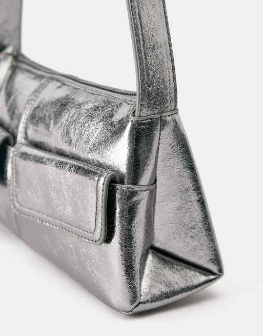 Pull&Bear Metallic multipocket shoulder bag in silver, 3 of 4