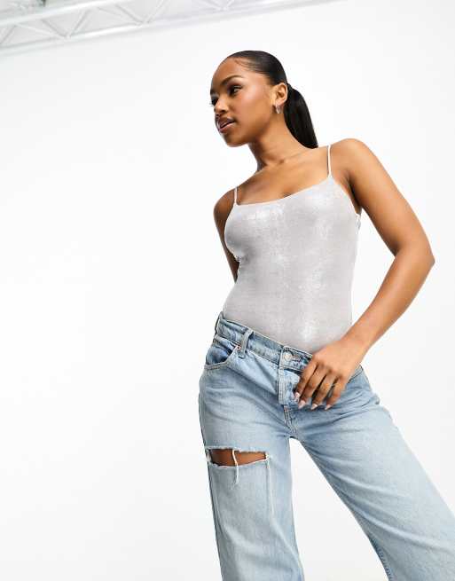 Pull&Bear metallic strappy body in silver