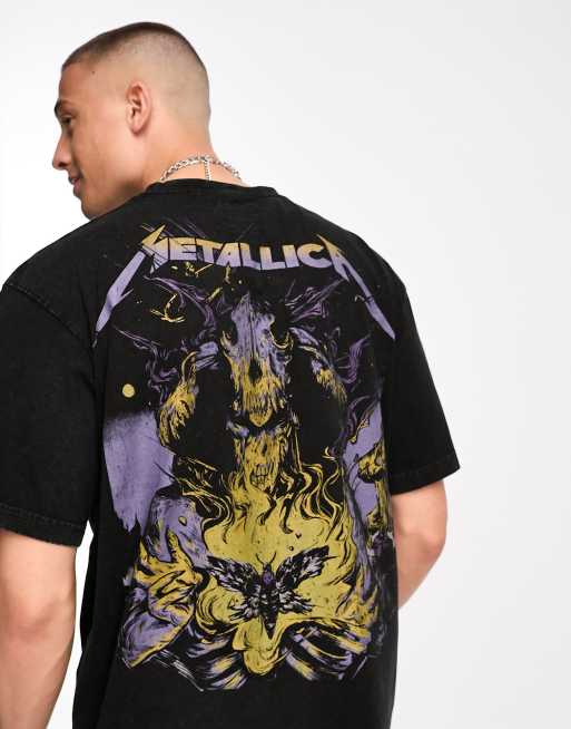 Pull&Bear Metallica printed t-shirt in washed black