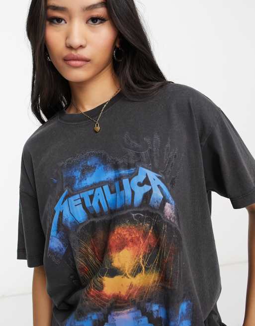 Pull Bear metallica t shirt in charcoal