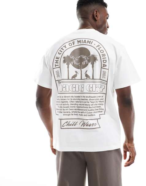 Pull&Bear Miami back graphic t-shirt in white - view 1
