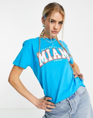 Pull&Bear Miami slogan t-shirt in blue