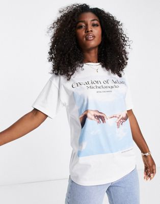 Pull&Bear Michel Angelo oversized graphic t-shirt in white