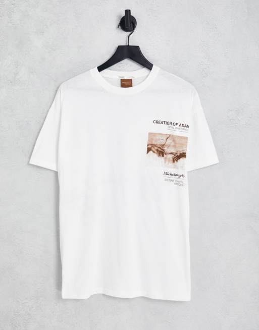 Pull&Bear – Michelangelo – Biały T-shirt oversize z grafiką