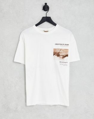 Pull&Bear Michelangelo graphic oversized t-shirt in white