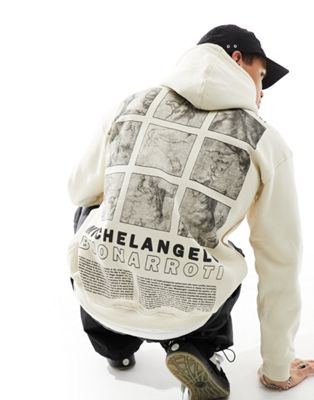 Pull&Bear Michelangelo printed hoodie in ecru