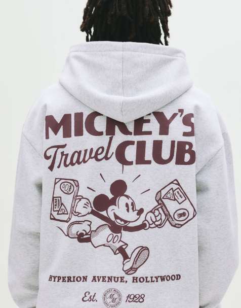 Pull&Bear Mickey mouse hoodie in grey marl - view 1