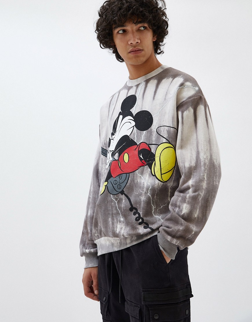 Pull & Bear Mickey sweatshirt with guitar print-Grey