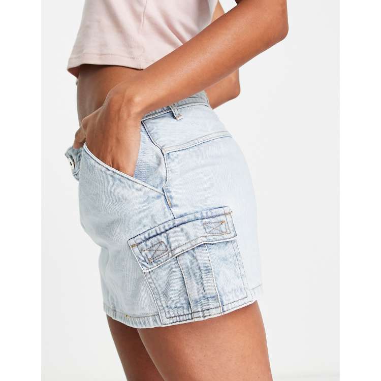 Pull Bear micro mini denim skirt bleached wash