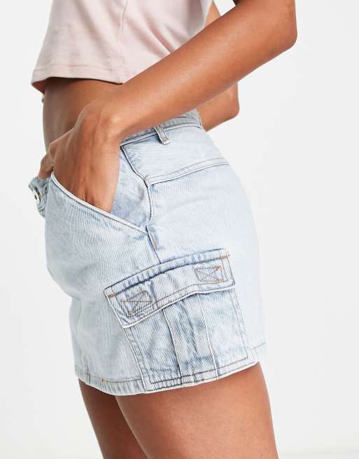 Pull&Bear micro mini denim skirt in bleached wash