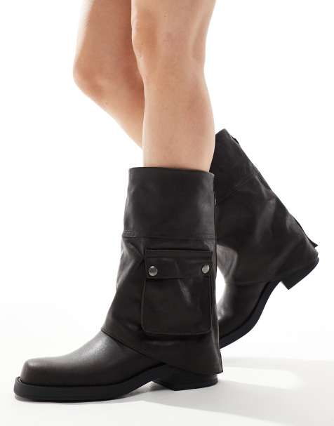 Pull&Bear mid calf boot with pocket in black - view 1
