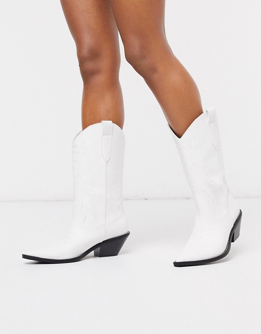 Pull&Bear mid calf western boot in white