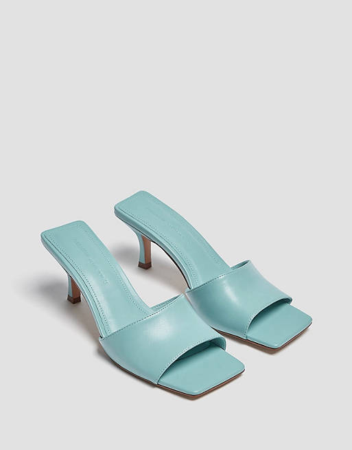 Shoes Heels/Pull&Bear mid heel mule sandals with square toe in blue 