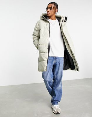 Pull&Bear mid length puffer coat with hood in stone