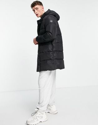 Pull&Bear mid length puffer jacket with hood in black