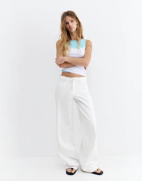 Pull&Bear Mid-rise baggy jeans in white - view 1