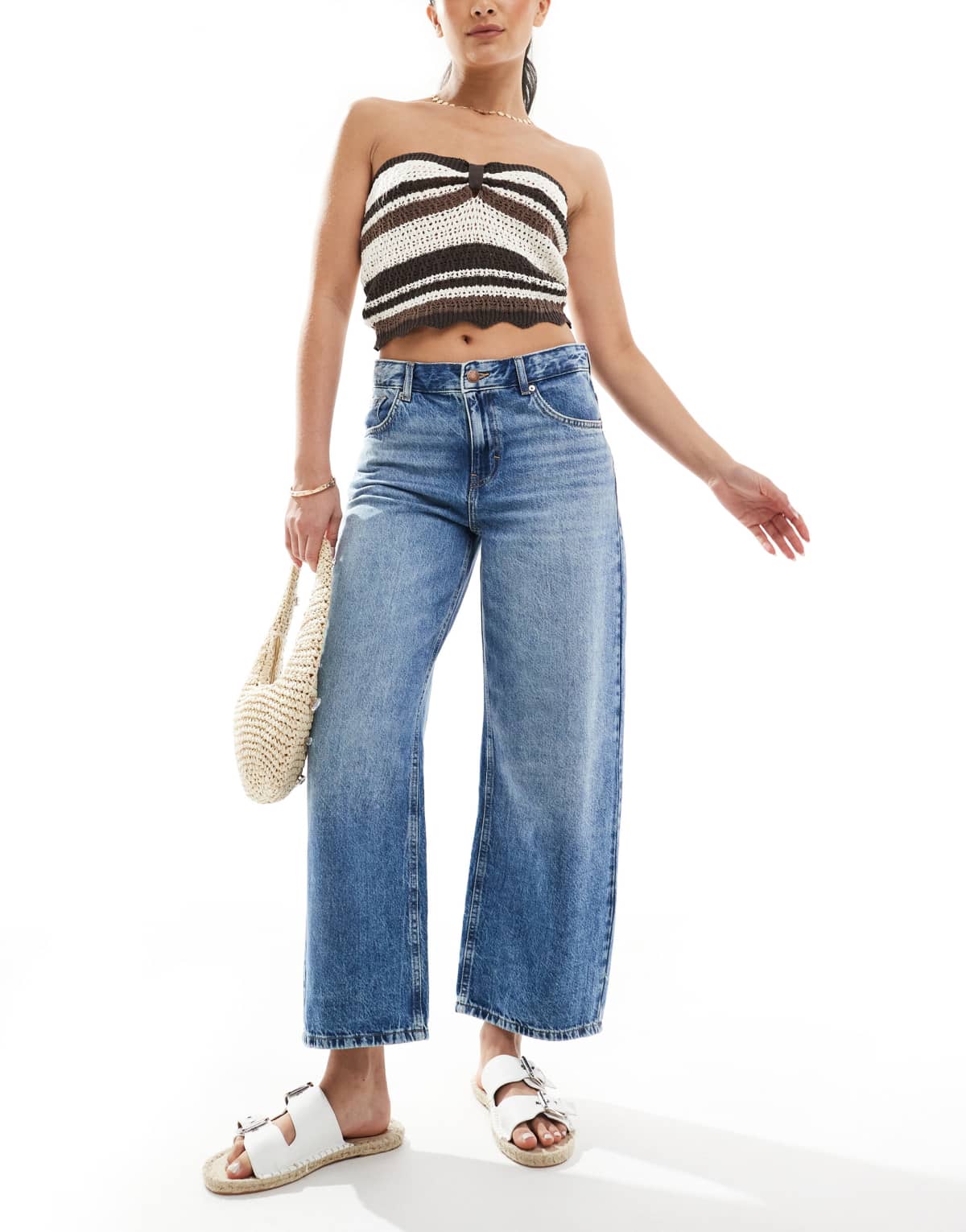 Pull&Bear mid rise culotte jean in mid blue