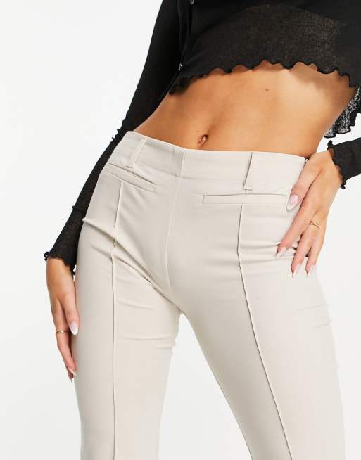 Beige Flare Pants Mid Rise