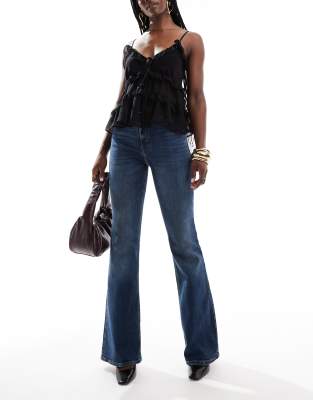 mid rise flared jeans in dark blue